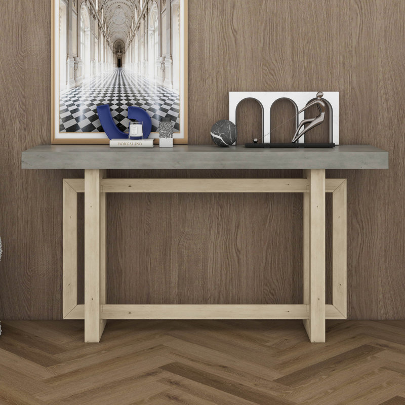 59" Solid Wood Console Table, Tan, Gray Duplicate