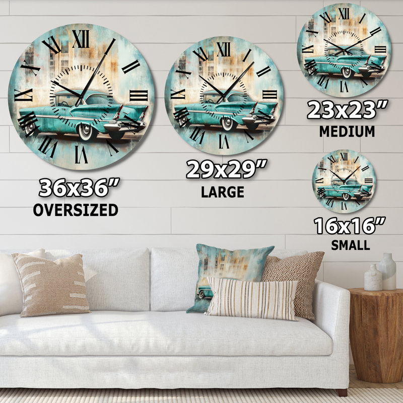 Grande horloge murale en métal Teal Classic Car Drive, Grand