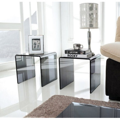 Deidre Glass Top Sled Side Table Set