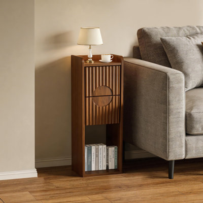 23.6" H 2-Drawer End Table With Storage, Farmhouse Wooden Narrow Side Table