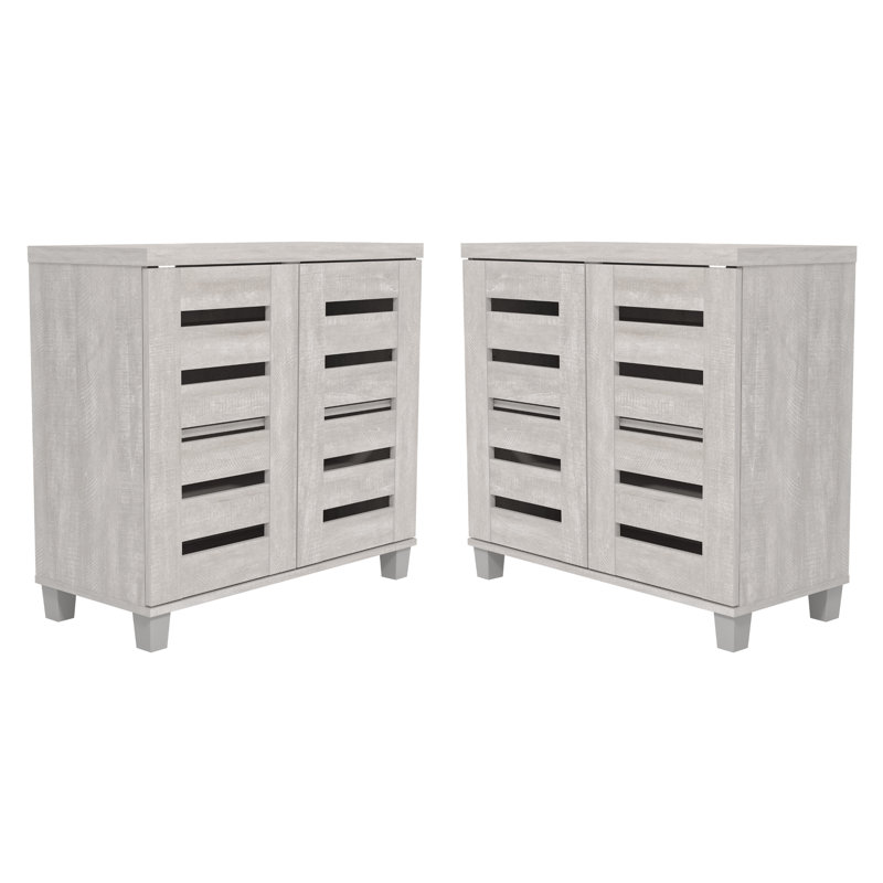 Lismore 2-Door Shoe Storage Cabinet (Set of 2) – Holds 24 Pairs, Dusty Gray Oak