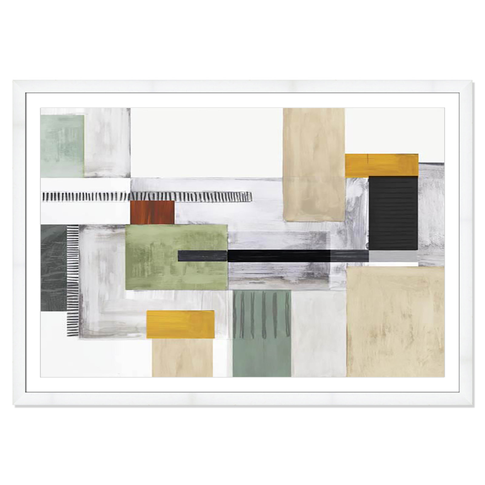 Playful Blocks by Tom Reeves, White, White Cube Picture Framed, 39" H x 55" W x 1.25" D