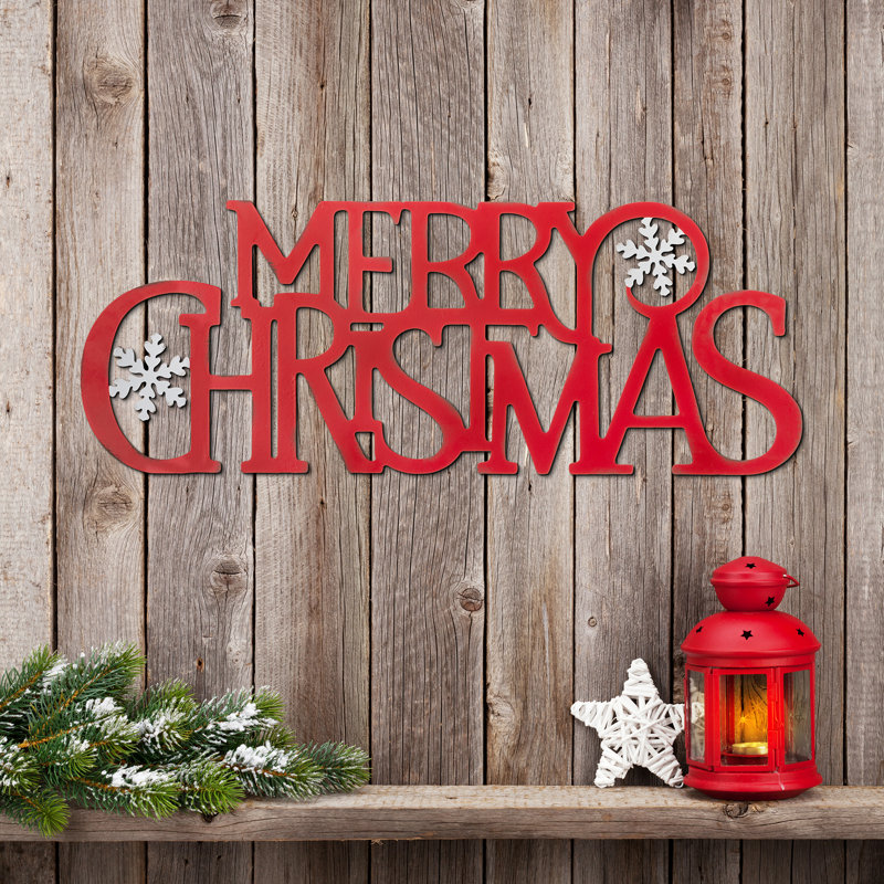 Red Iron Merry Christmas Outdoor Wall Sign
