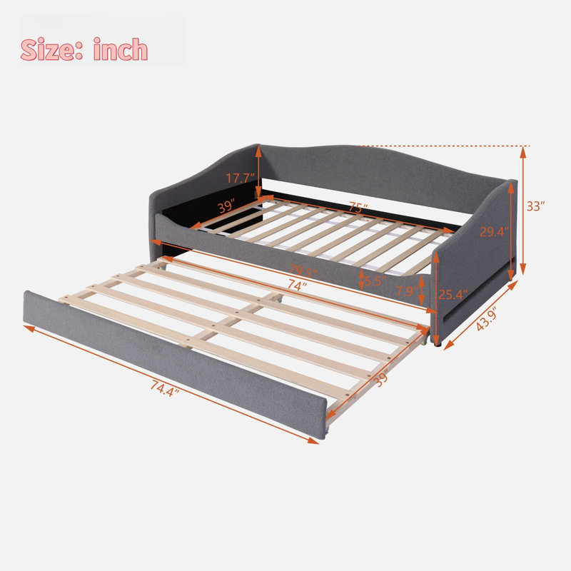 Daybed With Led Light And Trundle, Gray