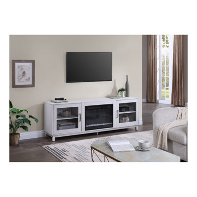 Summit 70" White Walnut Finish TV Stand Console With Fireplace, Heater