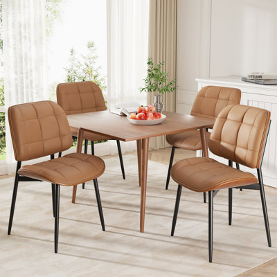 PU Leather Upholstered Dining Chairs With Stitched Detailing And Soft Padding - Perfect Side Chairs For Dining Rooms, Kitchens, And Living Rooms.