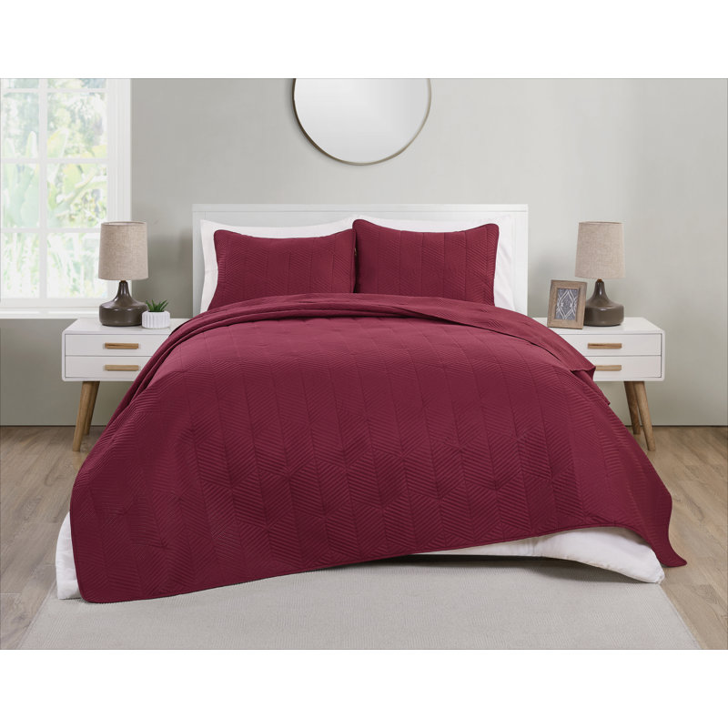 Ensemble de courtepointe en microfibre 3 pièces Amarianna, Courtepointe pour grand lit + 2 taies décoratives, Bourgogne