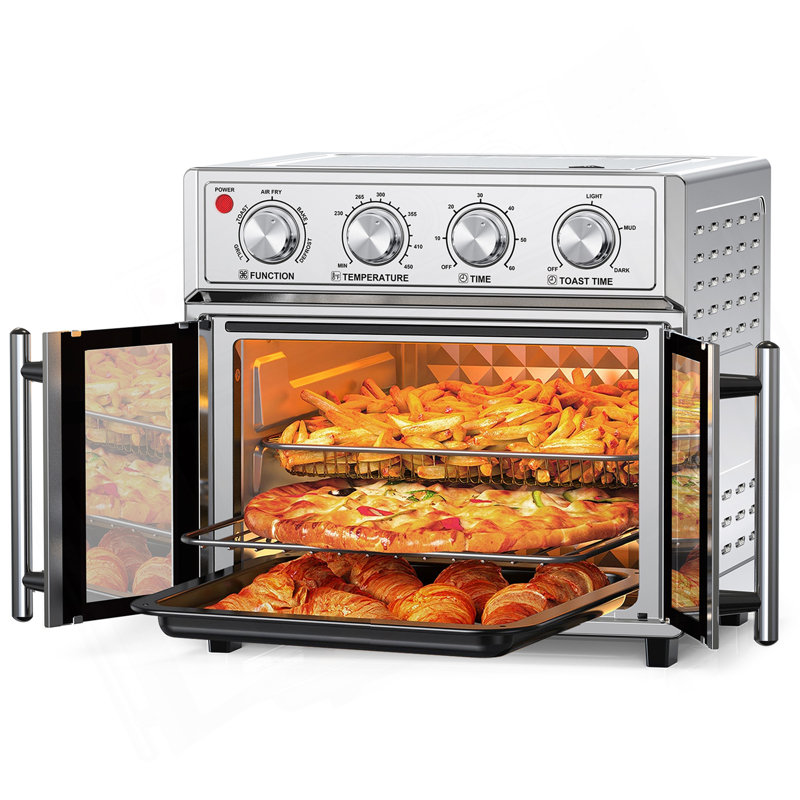 Plumchef 26QT Extra-Large French Double-Door Air Fryer Convection Toaster Oven, 1700W, 7 Preset Menus, 7-In-1 Multi-Function For Bake, Roast, Grilling,Toast,Dehydrate& Defrost, Stainless Steel,Silvery
