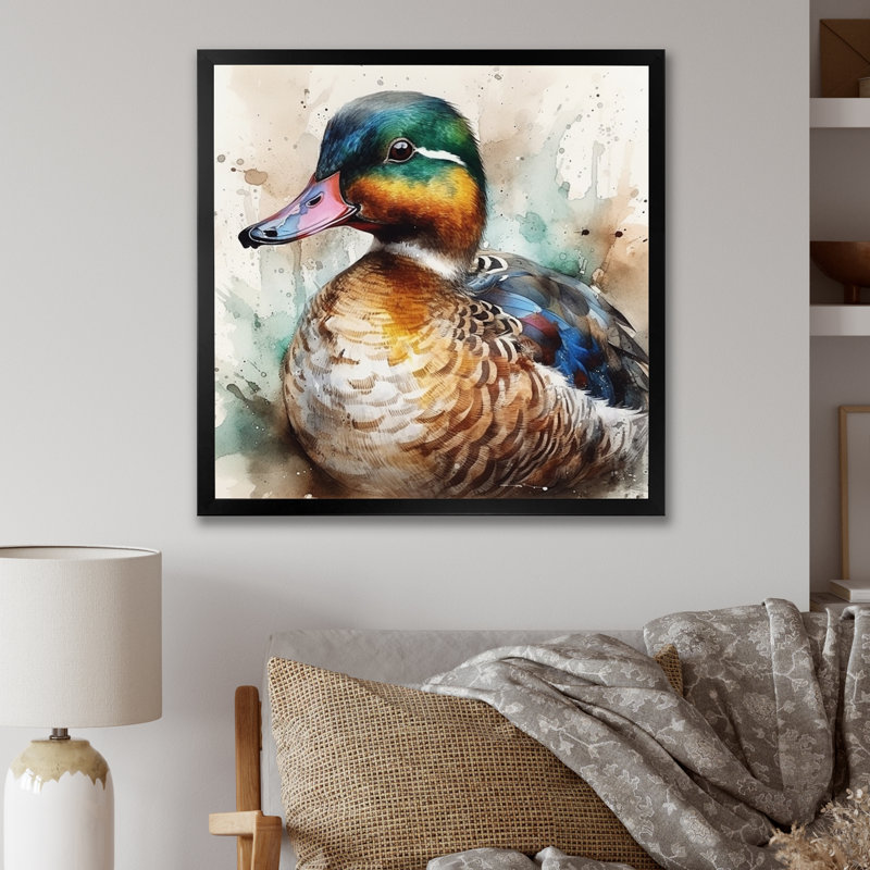 Magnifique Canard mâle II - reproduction sur toile, Cadre photo noir, H 36 po x l 36 po
