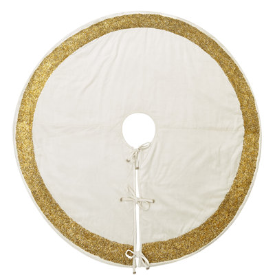 Velvet Christmas Tree Skirt with Hand Beaded Gold Border 