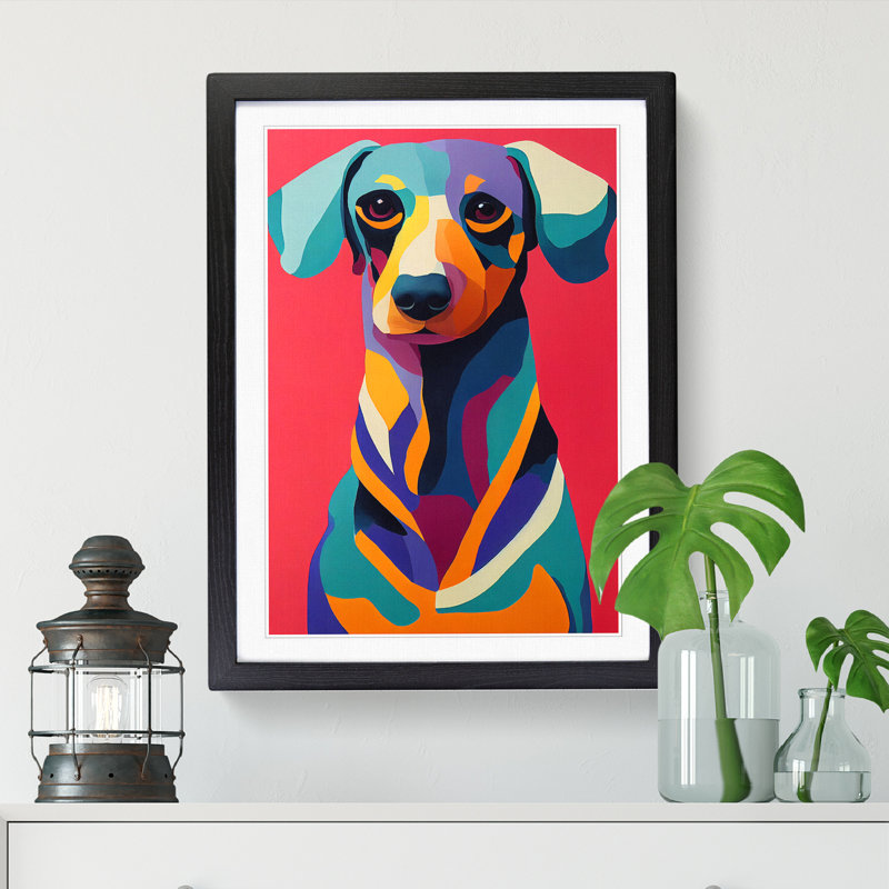 Dachshund in Colour Vol.4 - Wall Art, 46cm H x 34cm W x 2cm D, Walnut