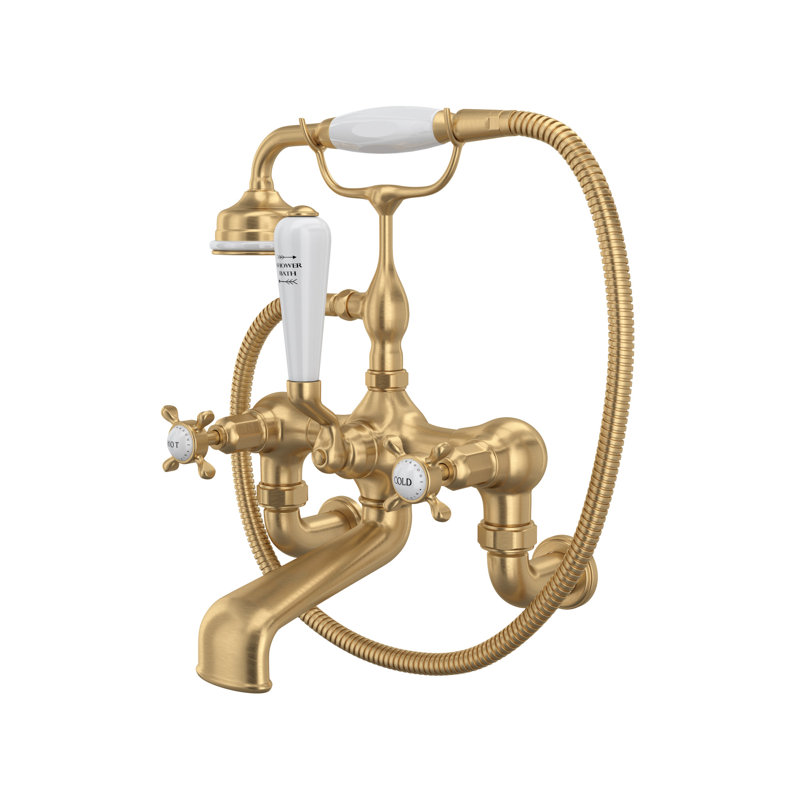 Edwardian Traditional Exposed Wall Mount Tub Filler, Satin English Gold