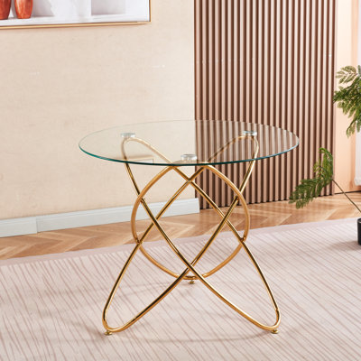 Table de salle à manger à pieds en métal doré Golden Glass