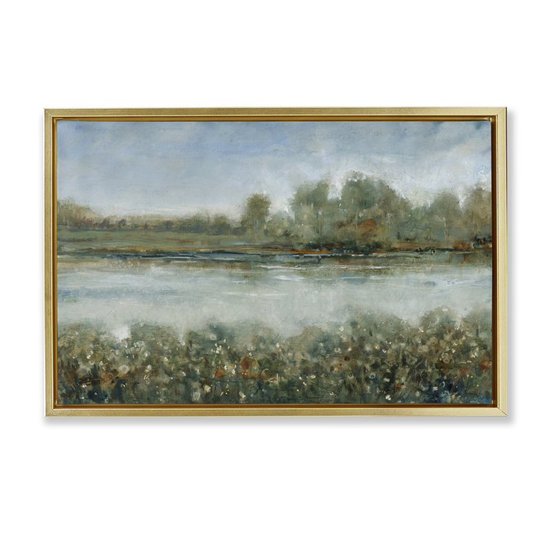 Toile flottante encadrée «River» par Tim Otoole, Cadre flottant métallique doré, H 17 po x l 25 po
