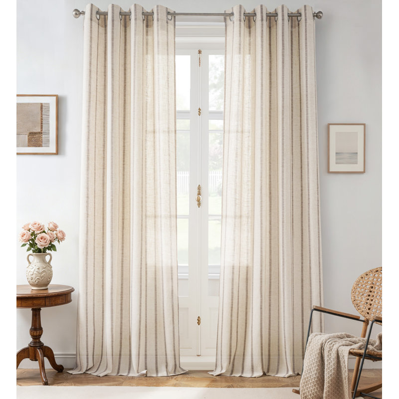 Rideau en mélange de lin Jeanenia, gris, L 52 po x L 120 po
