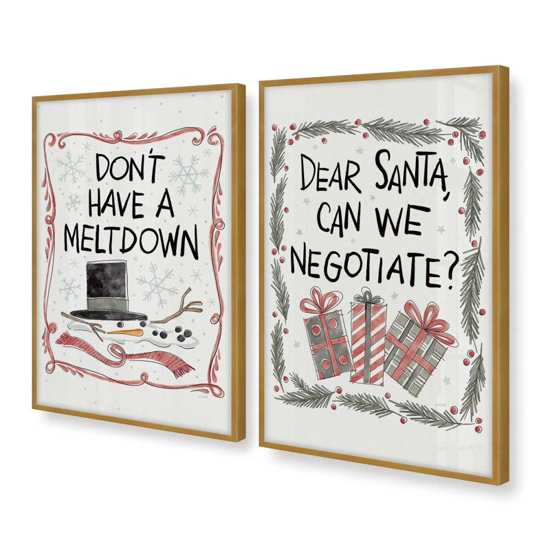 Ensemble de 2 estampes du Père Noël, Or poli, 24 po x 18 po