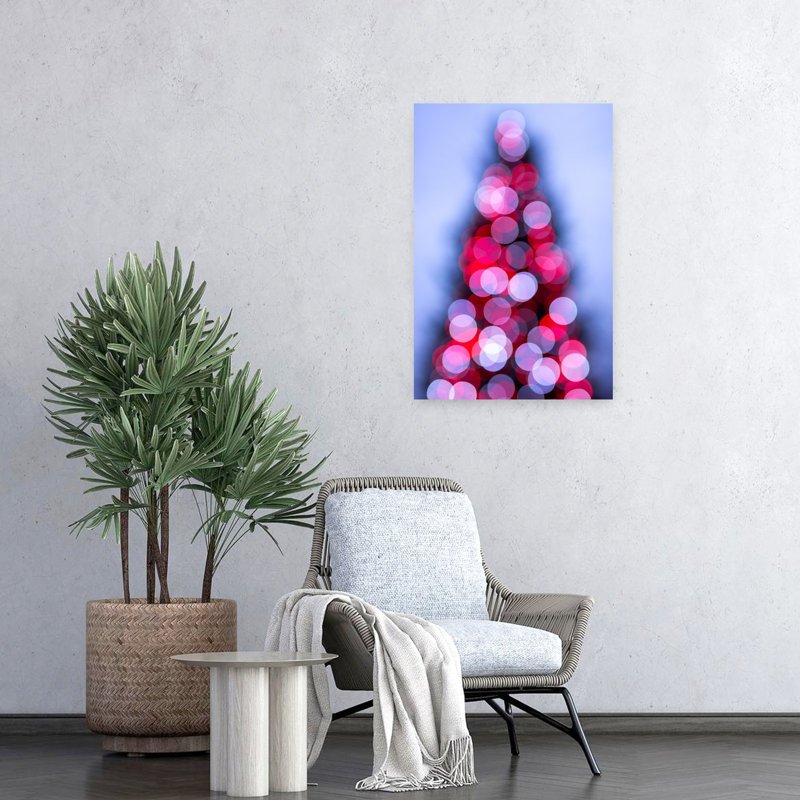 Festive Bokeh Tree Colourful Traditional Abstract Christmas Tree Sunset Winter Wall Art Print, 24" H x 16" W