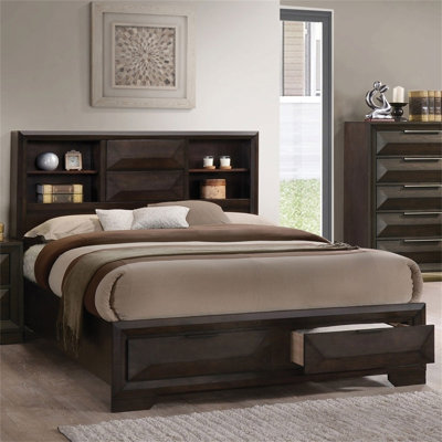 Contemporary Style 1Pc Queen Size Bed Bookcase Headboard Storage FB Bedroom Furniture