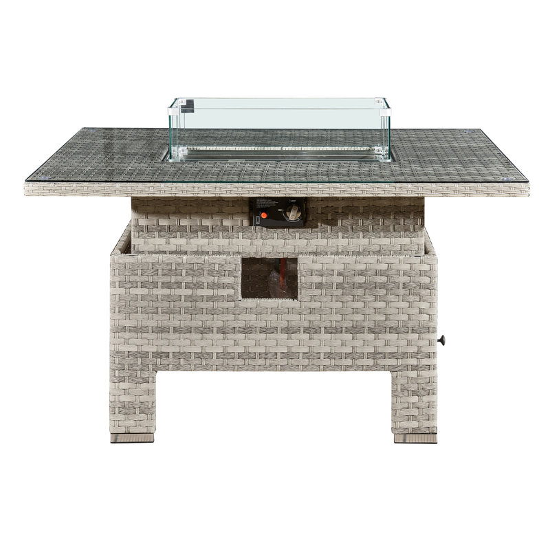 Icarus Rattan Rising Firepit Table, Dove Grey