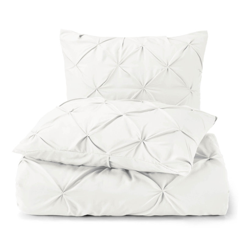 Ensemble de housse de couette plissÃ©e en tissu doublement brossÃ©, Blanc, Housse de couette pour lit simple + 1 taie d'oreil