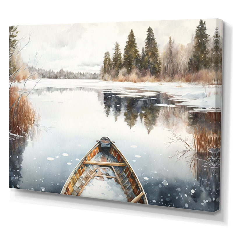 «Winter Canoe Scenery II», reproduction sur toile, L 32 po x H 24 po, Toile tendue