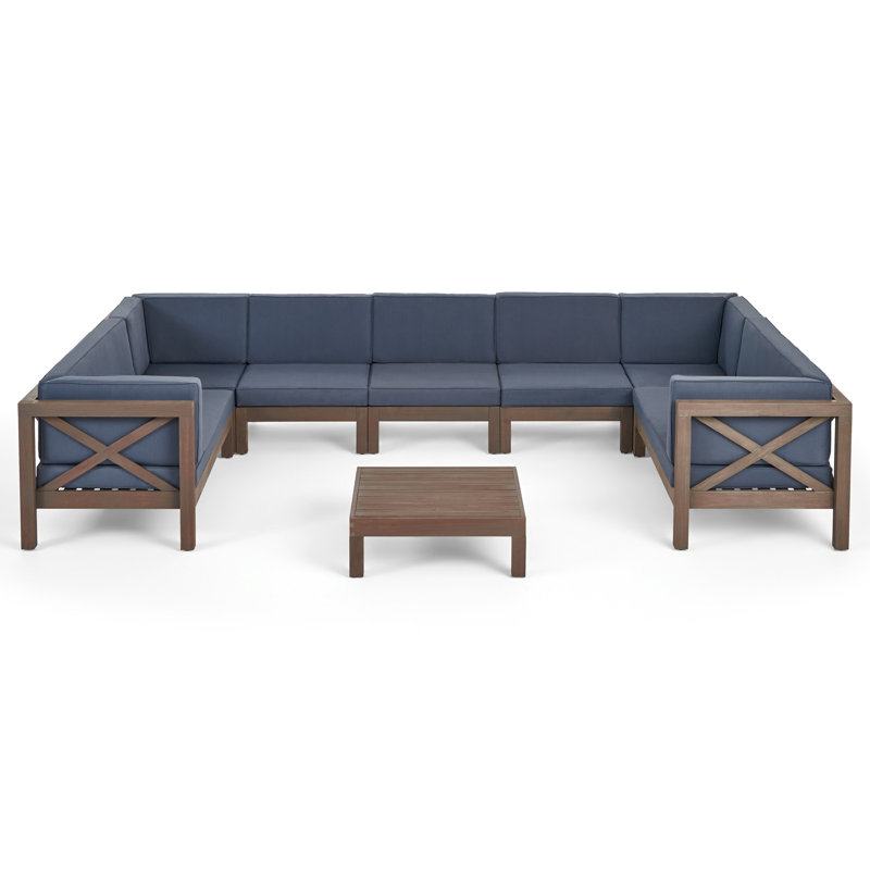Acacia 7 - Person Modular Patio Conversation Set with Cushions, Gray Frame / Dark Gray Cushion