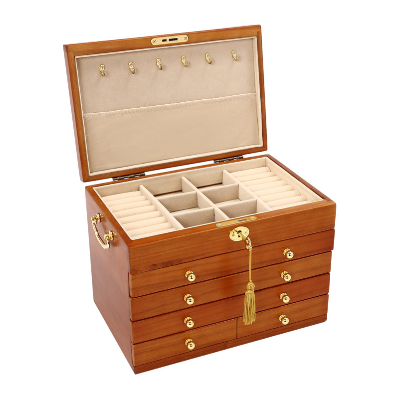 5-Tier Wooden Jewellery Organizer Box w/ Lock
