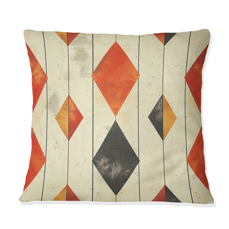 Coussin Beige orange rétro Mid-Century Rhombus - Mid-Century, H 16 po x l 16 po