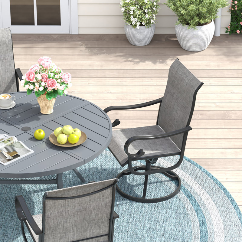 Aldreda avec chaises pivotantes en textilène, Gris / gris / gris