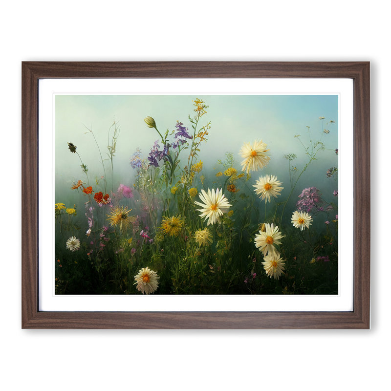 Resplendent Wildflowers - Single Picture Frame Painting, 46cm H x 64cm W x 2cm D, Walnut Framed