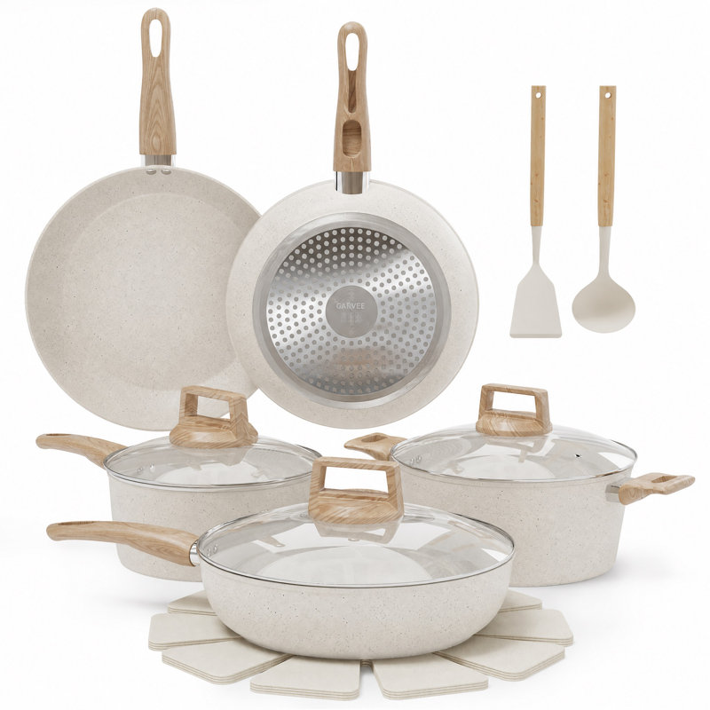 14 - Piece Aluminum Cookware Set, White