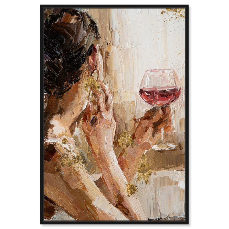 «Pondering Gilded», peinture sur toile, Noir, H 24 po x l 16 po, Toile encadrée noire