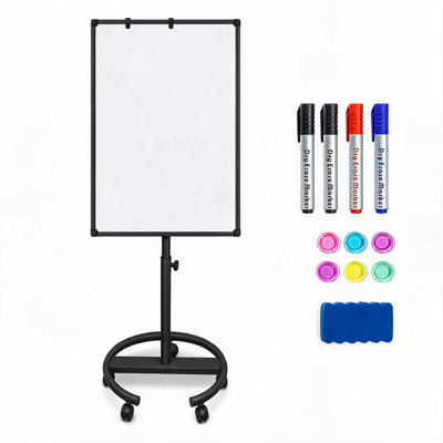 Magnetic Rolling Whiteboard on Wheels with Paper Holder & Hooks – 40"x28" Mobile Dry Erase Board for Office, Training Room & Home