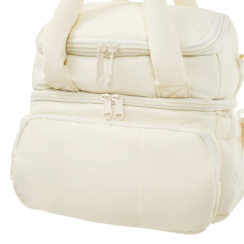 Double Layer Portable Insulated Lunch Bag, Beige