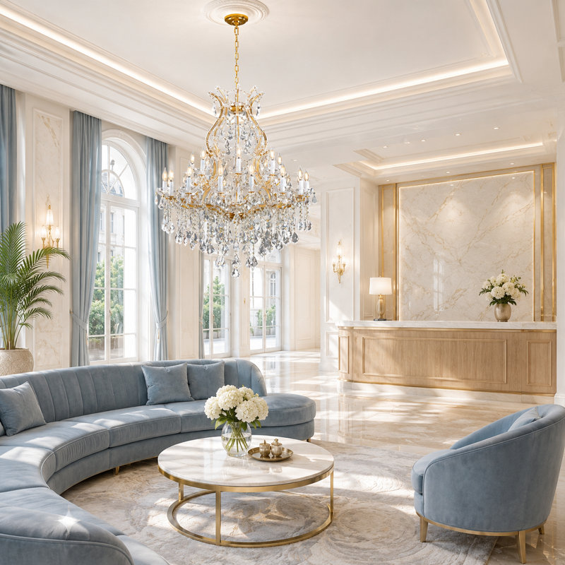 Lustre majestueux de 91 cm (36 pouces) en cristal K9 doré à 24 lumières, avec chaîne ajustable et ampoules DEL, 24 lumières
