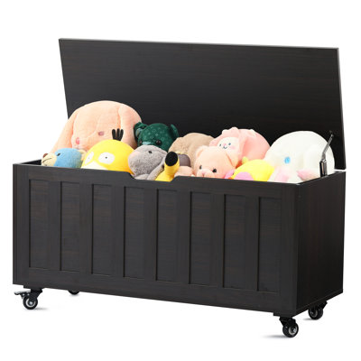 39.4 Inch Storage Chest, End of Bed Trunk, Oversized Wooden Storage Bench with 4 Wheels & Safety Hinges, Multifunctional Shoe Stool Organizer for Entryway Bedroom Living Room,  Space Saving Easy Assembly