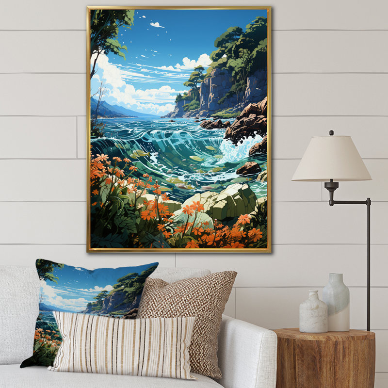 Reproduction d'art sur toile Marine Symphony Pastoral II - Animals, Cadre flottant doré, H 40 po x l 30 po x P 1,5 po
