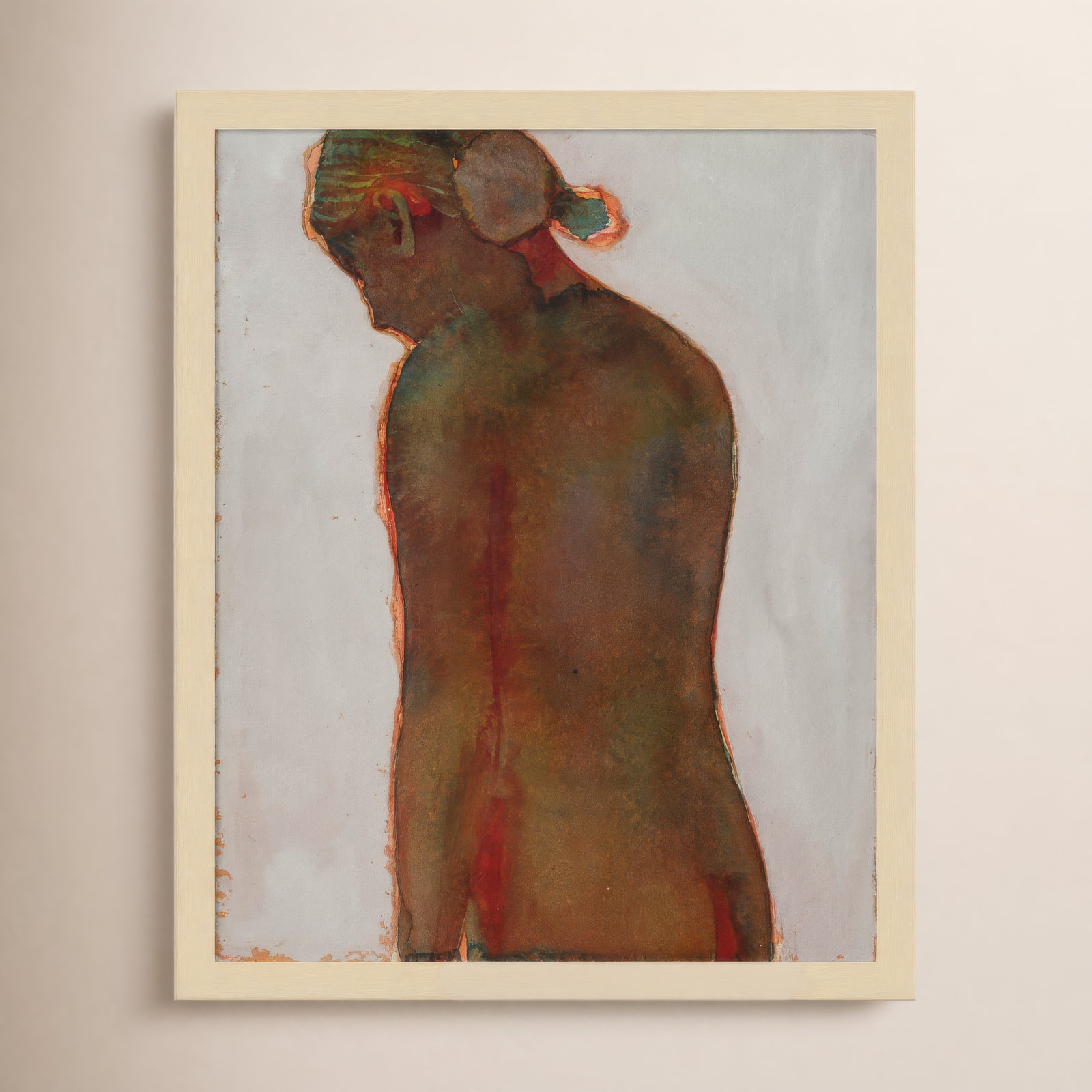 Figure Print by Dean Graham, Brown Framed, 21" H x 17" W