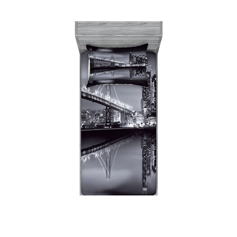 Drap-housse noir et blanc Ambesonne, Ensemble de draps pour lit simple + 3 pièces supp