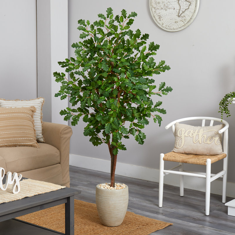 Chêne artificiel en pot, Sable, H 69 po x l 32 po x P 32 po