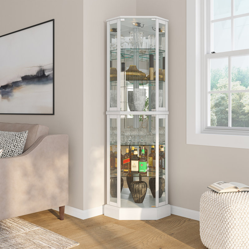 Schmidt Wood/Glass Lighted Corner Curio Cabinet 72" H, White
