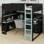 Lit mezzanine innovant avec bureau, tablettes, panneau perforé et escalier de rangement-533127787-533127789