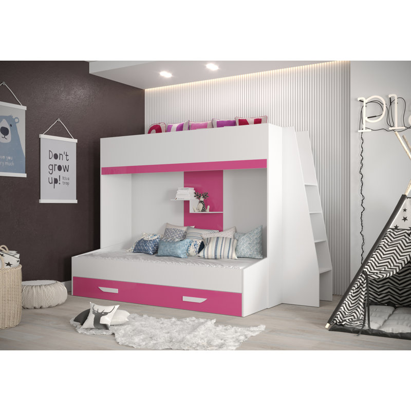 Bunk Bed with Storage Included, White/Turquoise, 95 x 200 cm