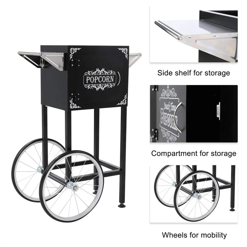 Chariot de fabrication de machine à maïs soufflé 850W 120V 8Oz, Noir