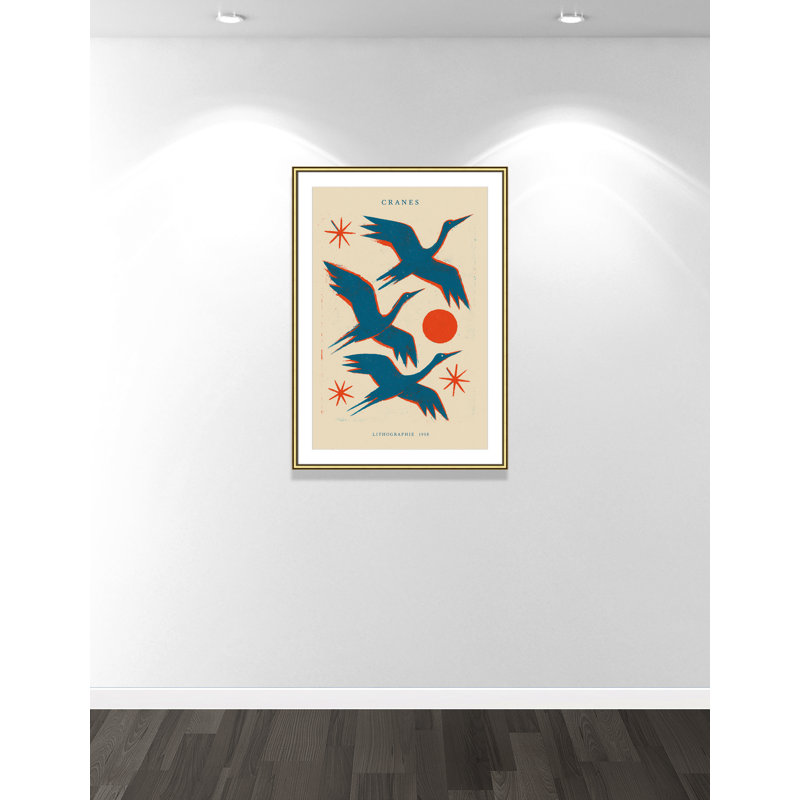 «Cranes» par Treechild, L 30,75 po x H 42,75 po, Matted Print, Gold Classic