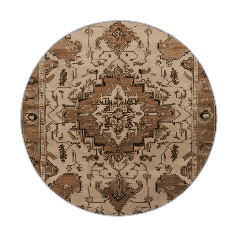 Tapis d'intérieur et d'extérieur brun Persian, Rond 5 pi