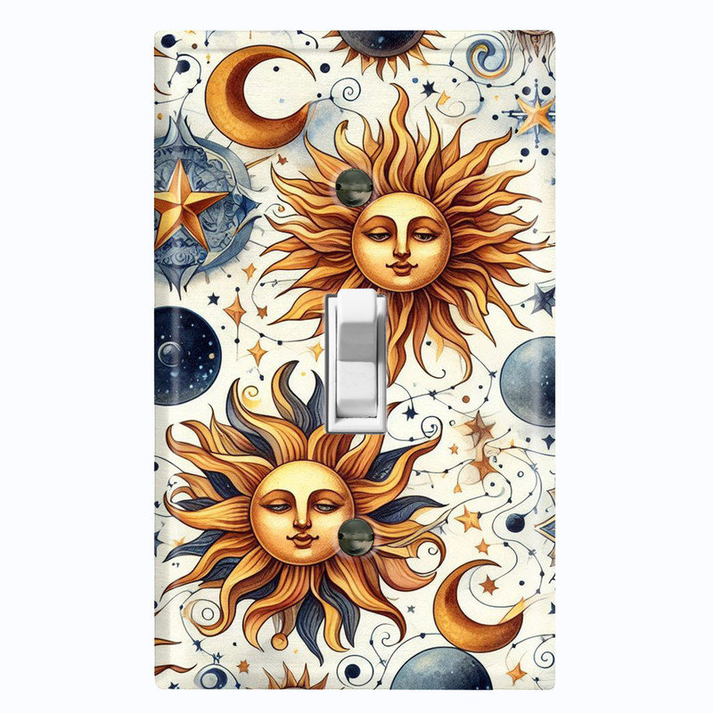 Couvercle de plaque d'interrupteur en métal; Bascule à 1 taille US standard - Soleil et lune célestes, # 1 à bascule simple