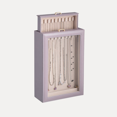 Necklace Organizer With Glass Lid，2-Layer Jewelry Storage Boxes with Clear Lid, Tangle-Free Necklace Display Case for Women Girls