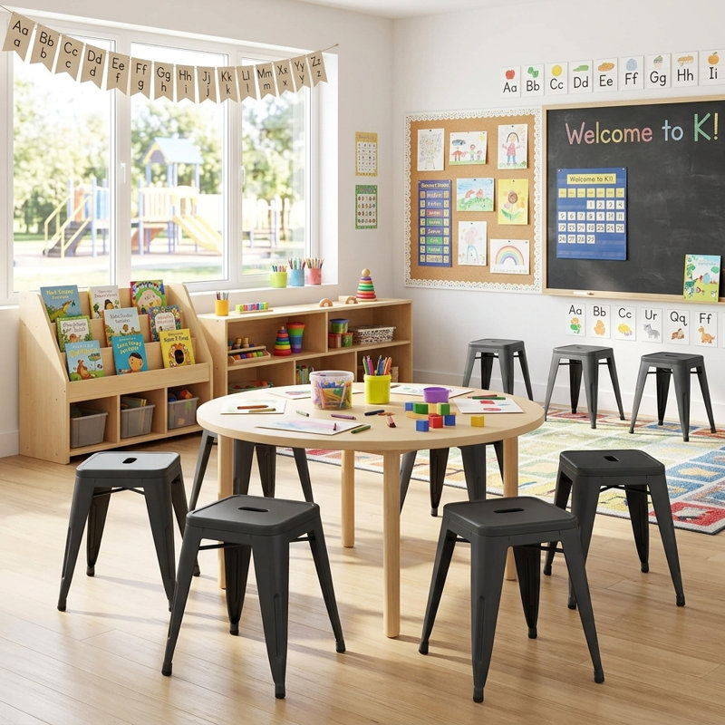 Apolito Steel Counter Stool with Steel Frame, Black