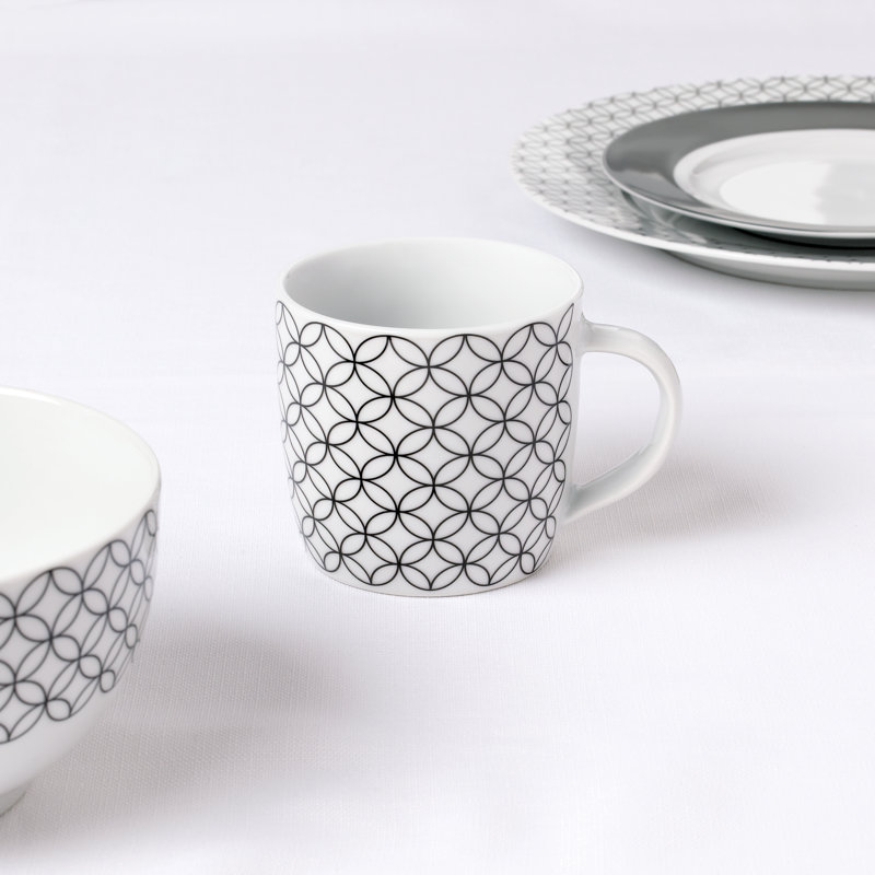 Waterside 16pc Geo Porcelain Dinner Set, Black